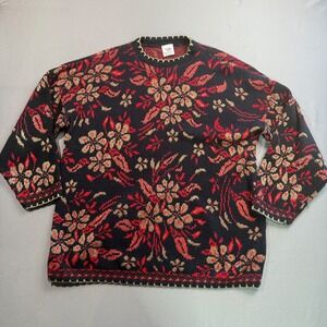 Nutcracker Plus Size 1X Sweater Floral Red Black‎ Gold Knitwear